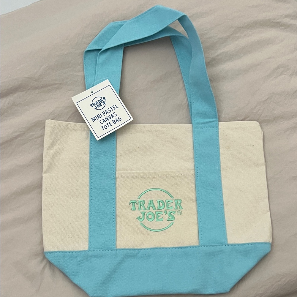 Trader Joe's Blue and Cream Canvas Tote